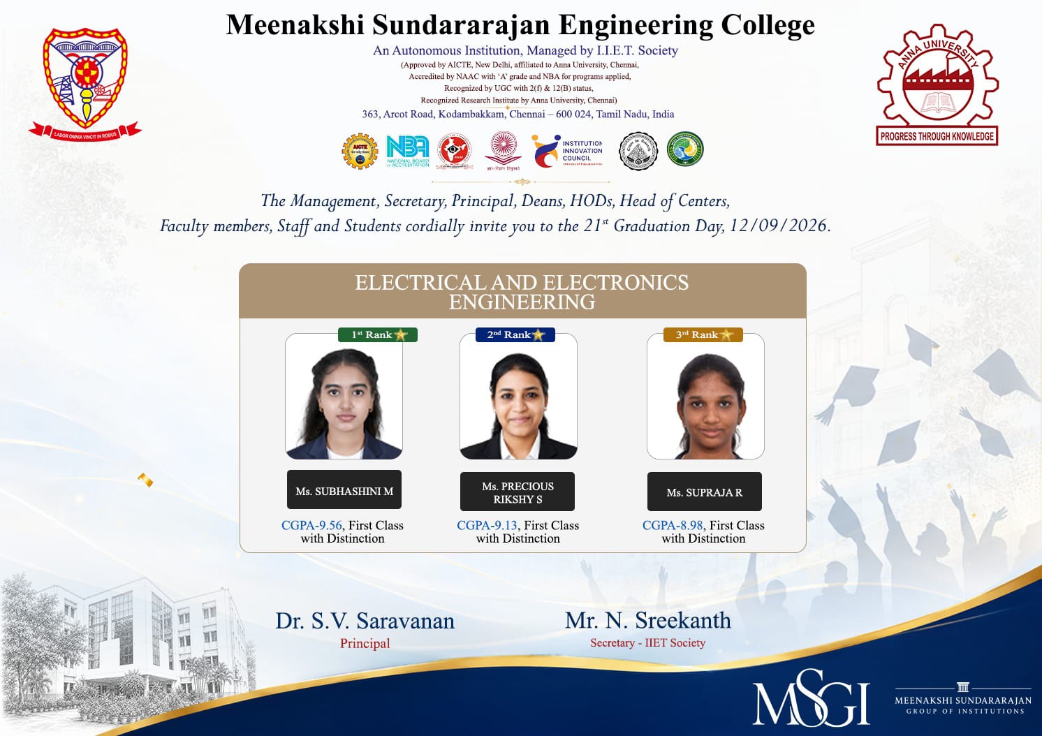 Electrical and Electronics Engineering Rank Holders 2026